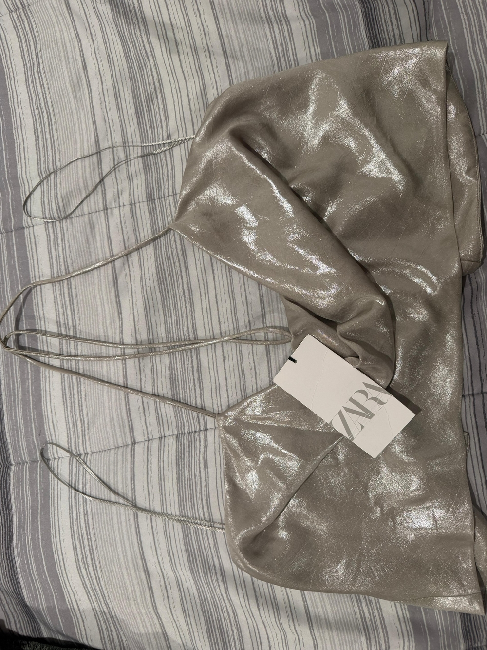 ZARA Shimmery Silver Spaghetti-Strap Cowl Camisole